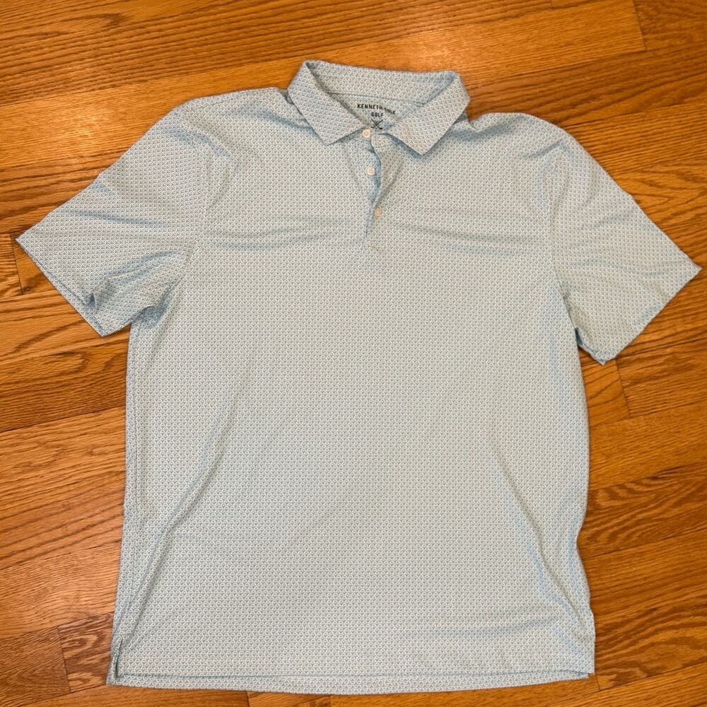 Kenneth Cole Golf Polo Shirt Men XXL Blue Geometric Print Moisture Wicking NWOT